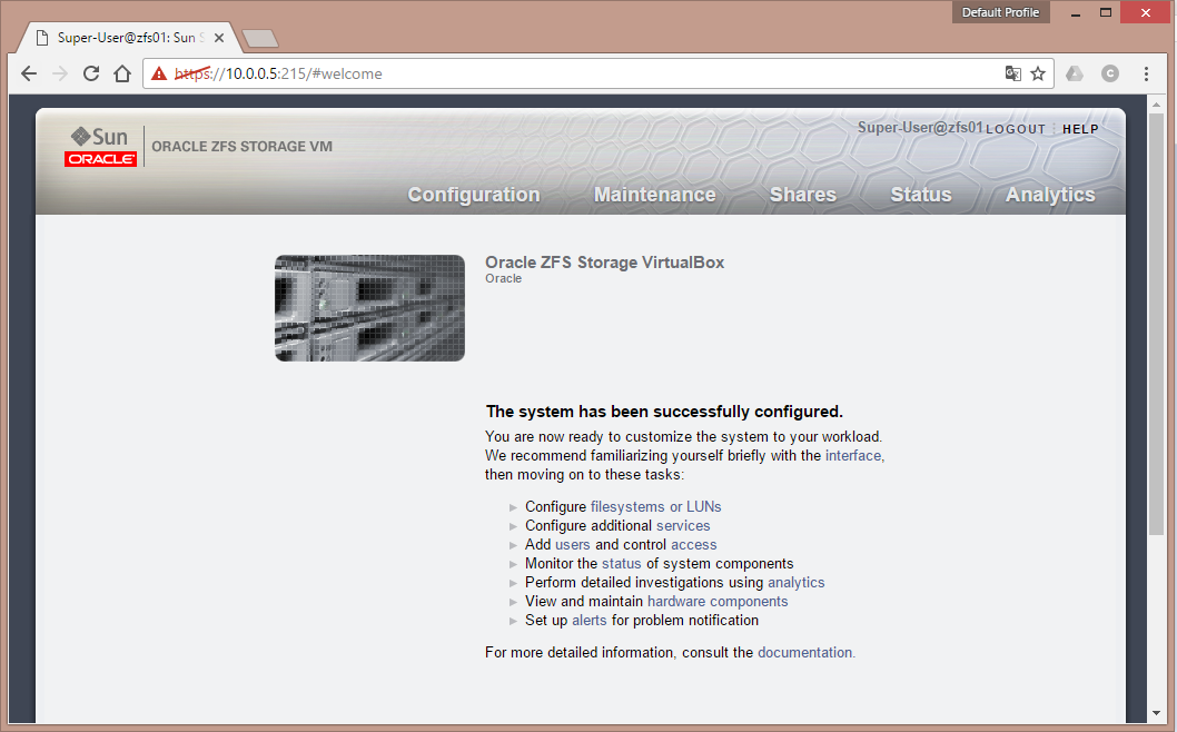 zfs14 Oracle ZFS Storage Appliance e ZFS Storage Simulator, O que são e como posso utilizar o simulador